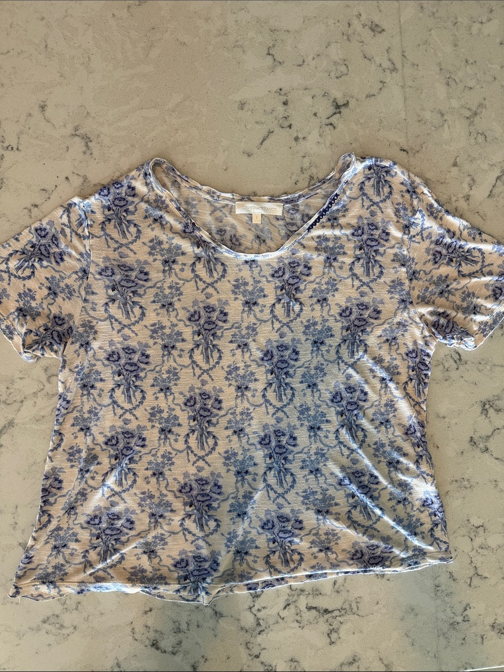 LoveShackFancy Blue Floral Short Sleeve Tee
